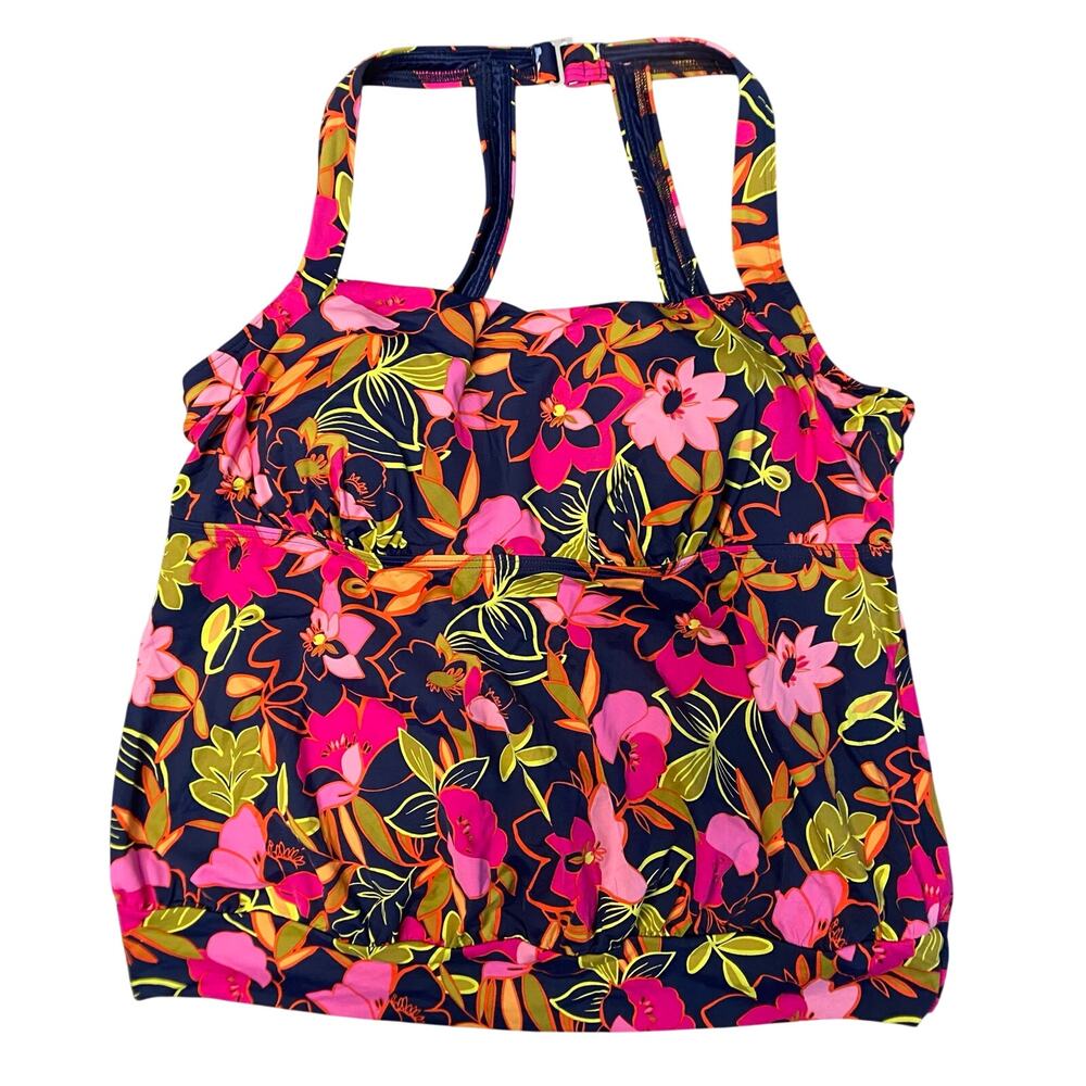 Lands' End Blouson Deep Sea Jungle Print Tankini Swim Top \